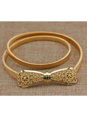 Gold Metal Bow Belt With Skinny Stretchy Waistband